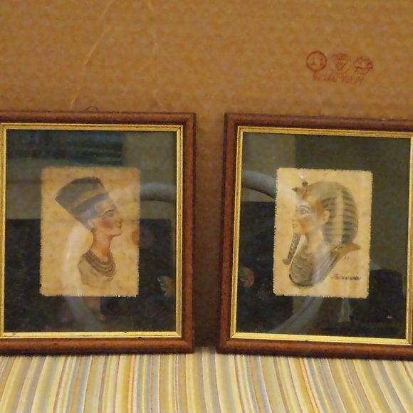 Vintage Egyptian papyrus King TUT and NEFERTITI Paintings - Picture 2 of 8